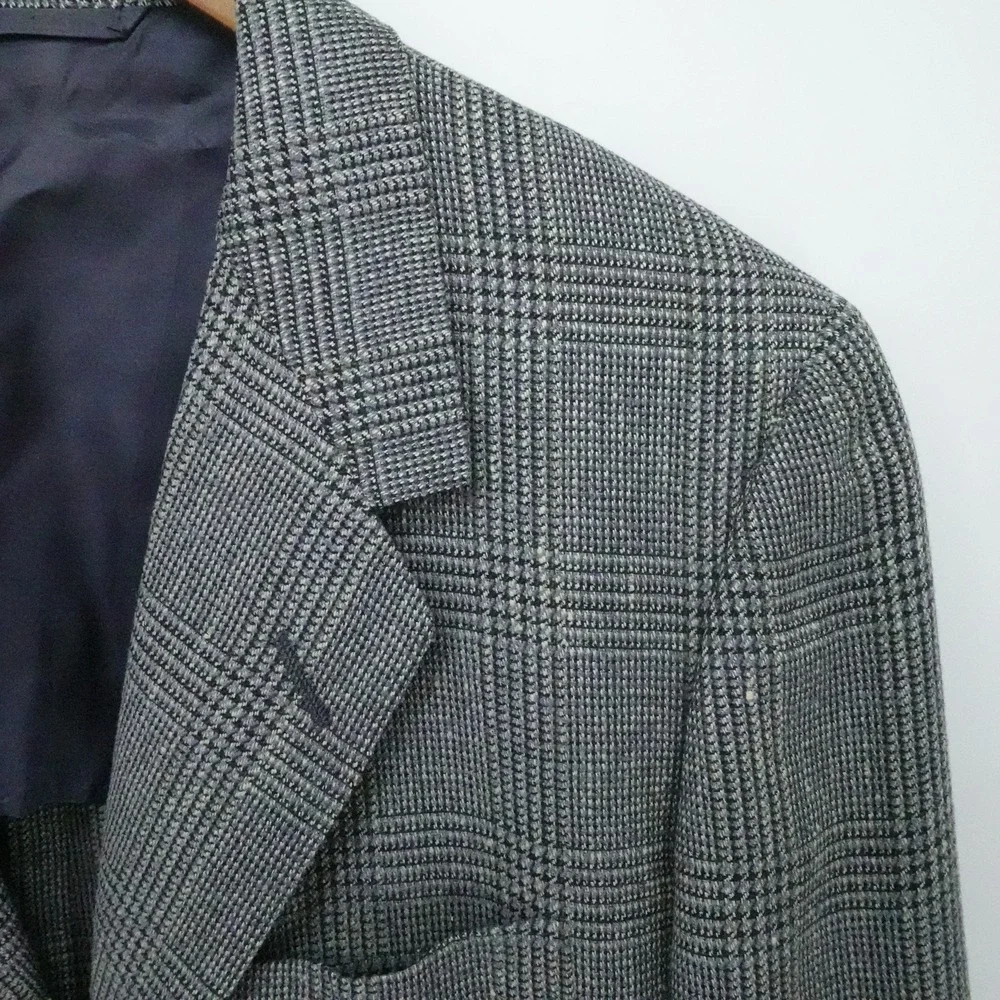 Oxxford Clothes Neiman Marcus Sport Coat Mens 44S Gray‎ Glen Plaid Wool